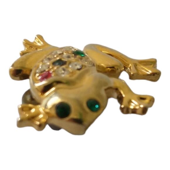 Vtg Frog Lapel Pin Rhinestones Gold Tone Tie Tack Toad Mini Brooch Shiny Estate. - Picture 5 of 14
